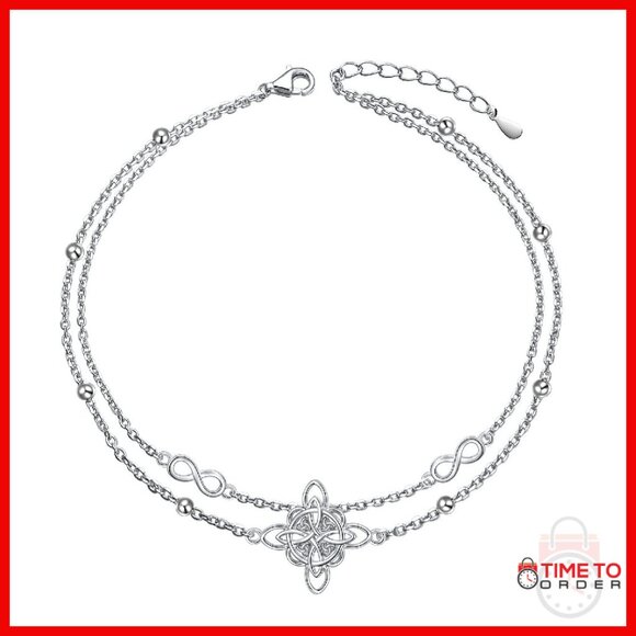 Sterling Silver Adjustable Anklet with Celtic Knot Design 9 Inch